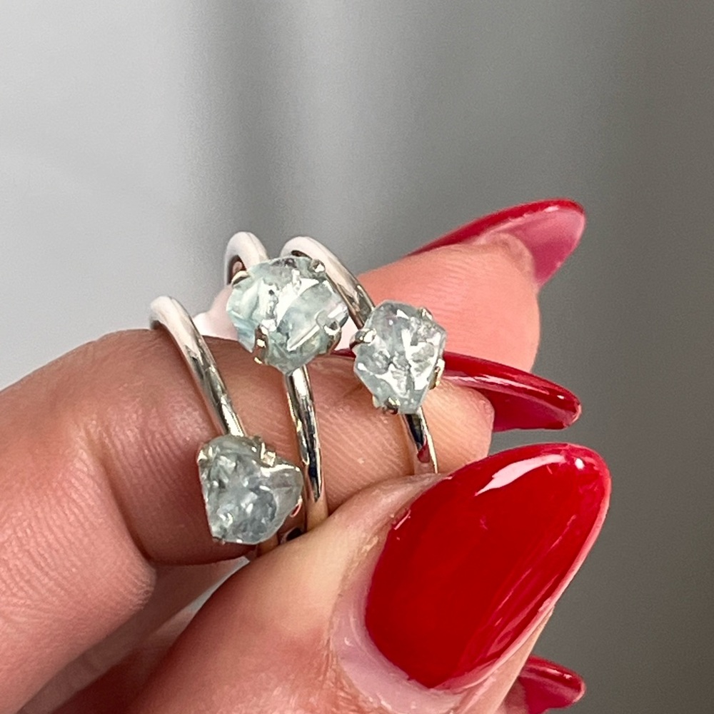 Raw aquamarine in sterling silver ring